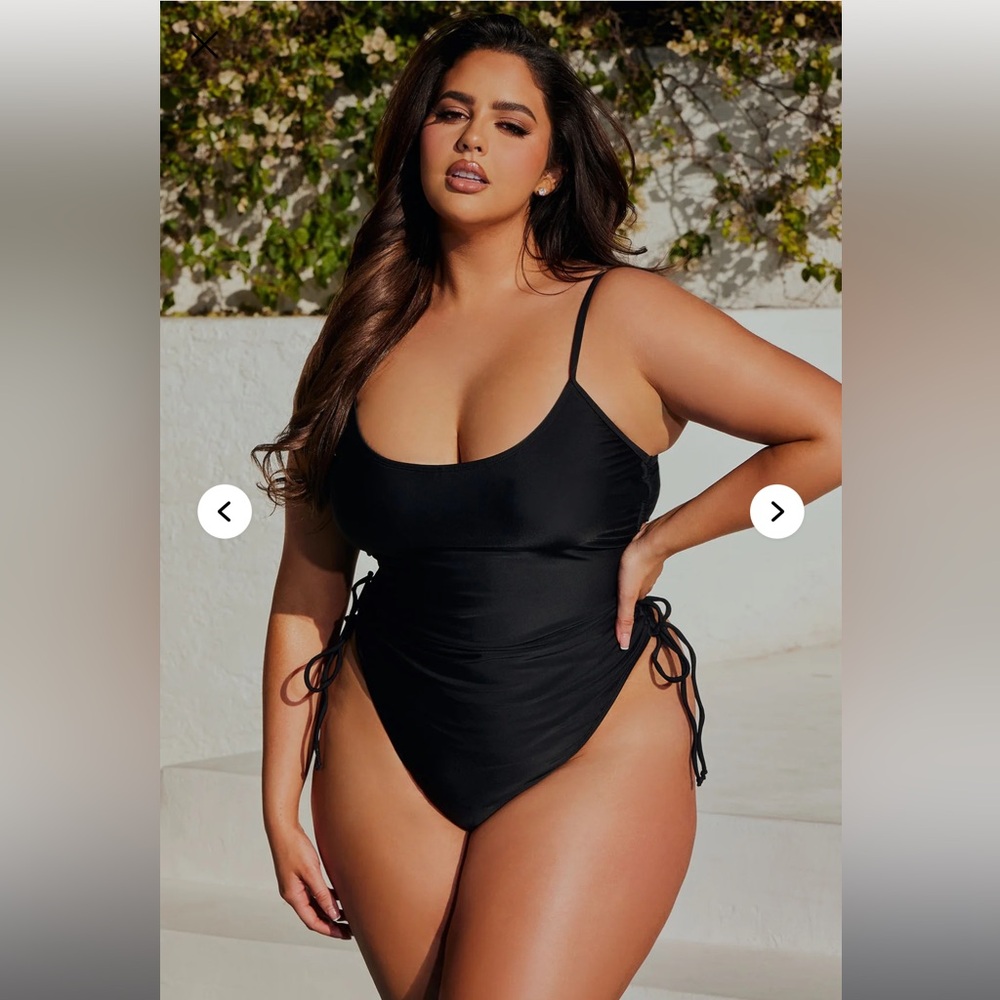 Fashion Nova Black Ruched One-Piece Swimsuit